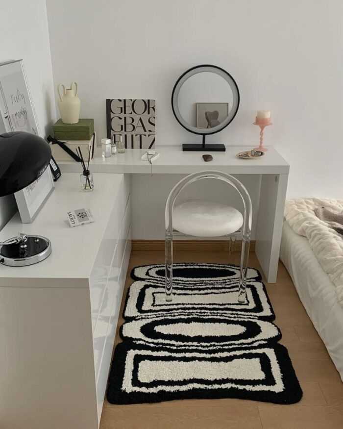 tufted rug - ラグ カーペット絨毯 白黒 ふわふわ モノトーン