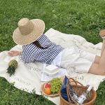 french lettering picnic mat