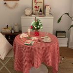 red snowy tablecloth