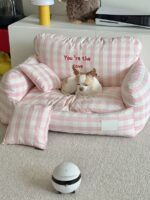 peach check pet bed